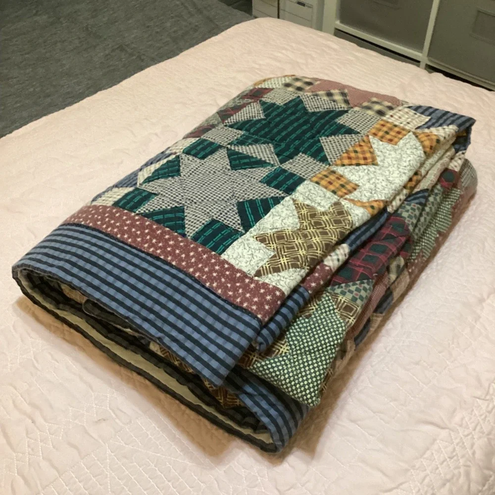 Vintage Handmade Patchwork Star Quilt Multi Color Rustic Full/Queen 86